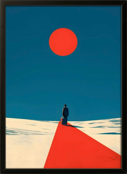 Silhouette Of A Man Walking Towards The Red Sun